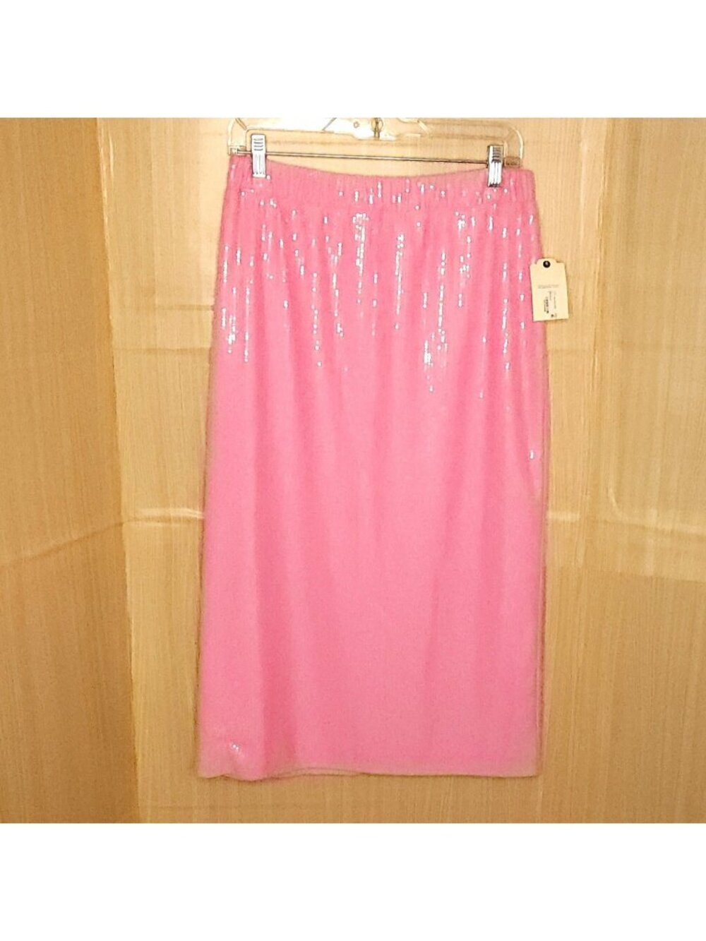 St. John's Bay Womens New Pink Sequin Elastic Waist Midi Skirt Small